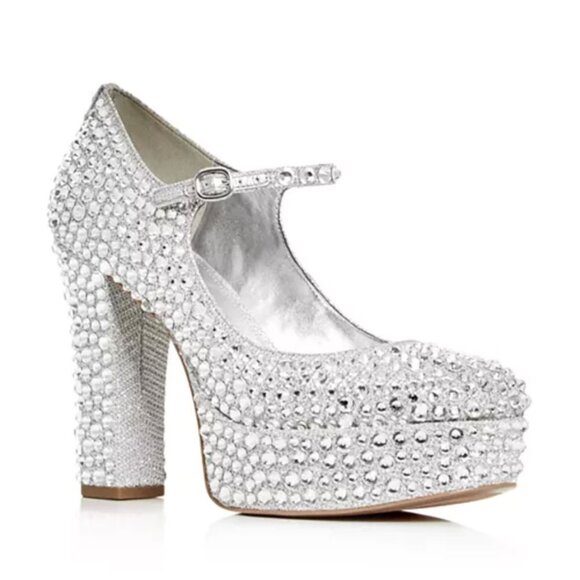 Michael Kors Fallon Mary Jane Glitter Rhinestone Stud Platform Pumps Heels Bride - Picture 1 of 7